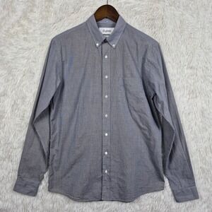 Schnayderman's Ron Herman Mens Blue Micro Houndstooth Button Down Shirt 15/37-38